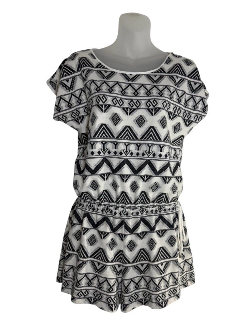 Ella Moss XS Tribal Aztec Romber Black White Boho Shorts Draw String Keyhole